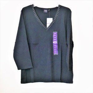 100% Cotton Rafaella Womens Embellished V-Neck Top